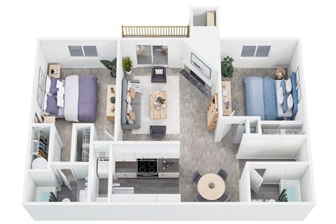 Floor plan for 2 beds, 2 baths, 908 sqft